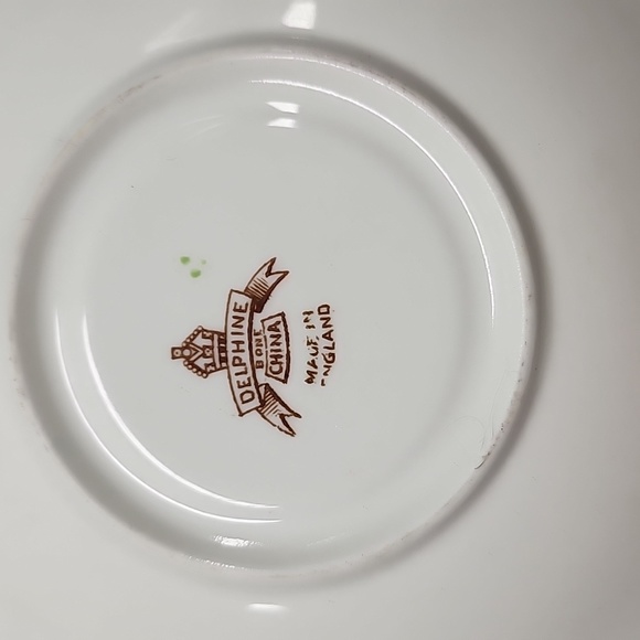 Vintage Delphine Teacup & Saucer Bone China Pink Yellow Blue Flower Gold Rimmed - Picture 5 of 6